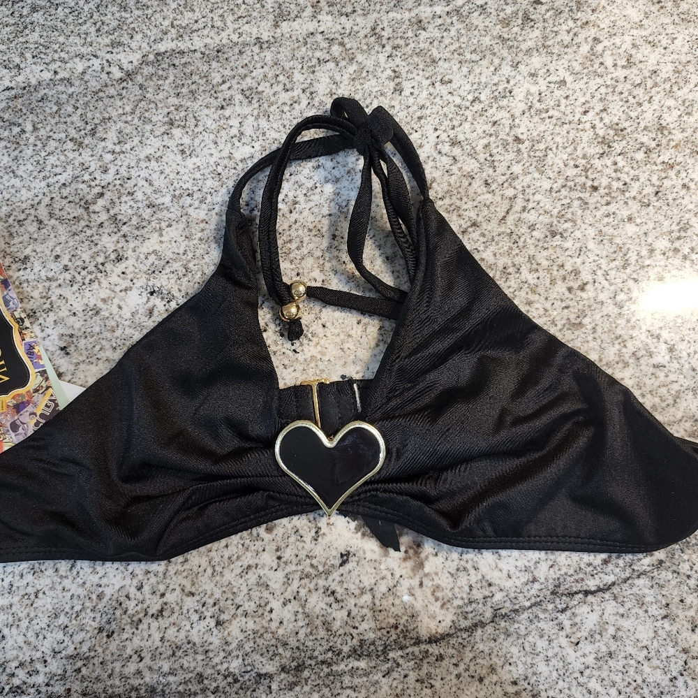 Nicolita black heart breaker swimsuit bikini top Size XL